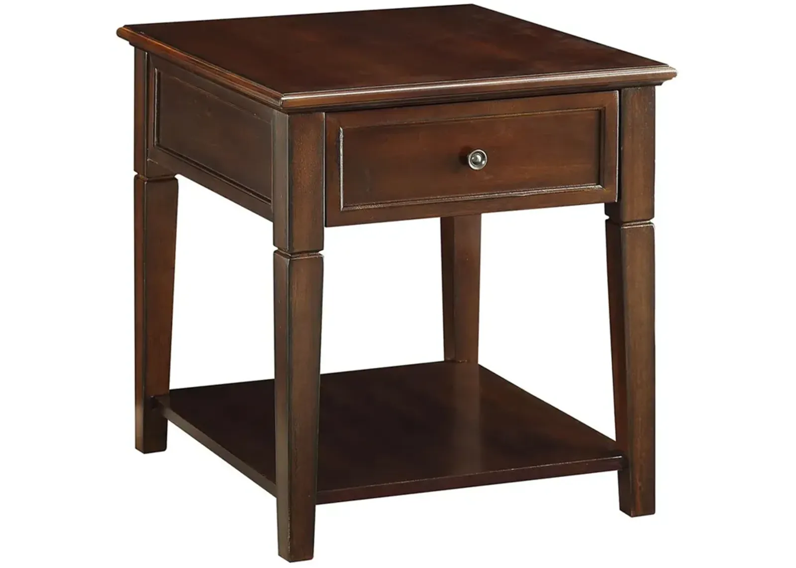 Wooden End Table with One Drawer and One Shelf, Walnut Brown-Benzara