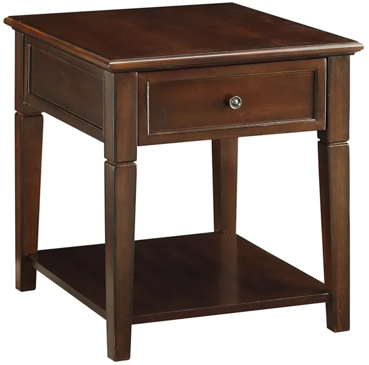 Wooden End Table with One Drawer and One Shelf, Walnut Brown-Benzara