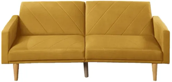 Fabric Adjustable Sofa with Chevron Pattern and Splayed Legs, Yellow