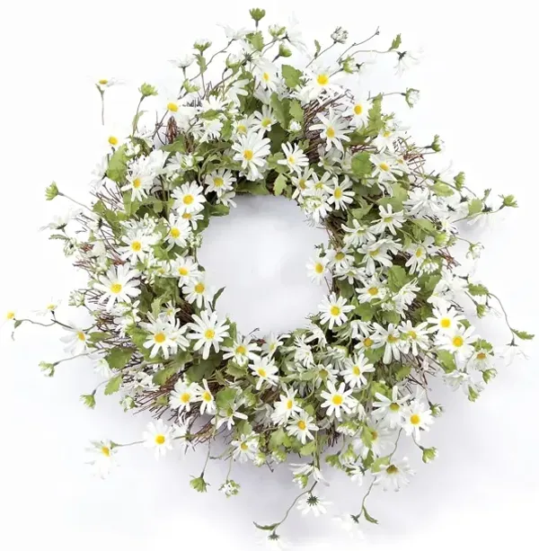 White Daisy Spring Floral Wreath  23-Inch