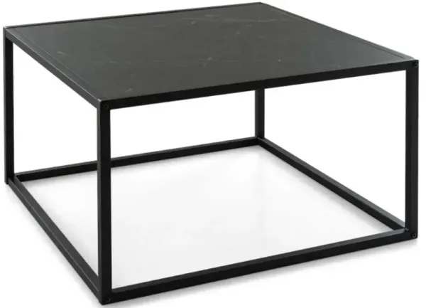 Modern Glass Square Coffee Table with Metal Frame for Living Room