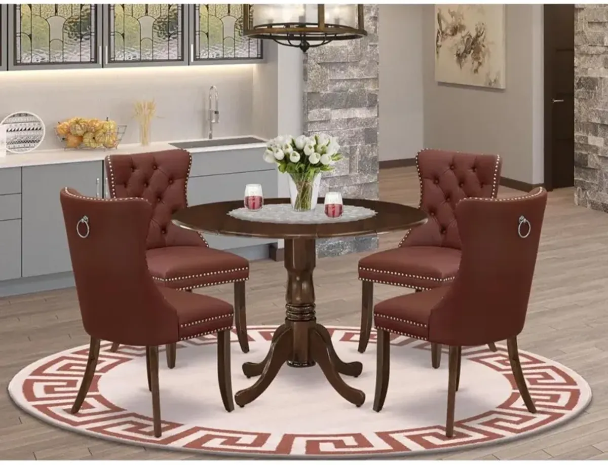 5 Piece Dinette Set Consists of a Round Kitchen Table with Dropleaf