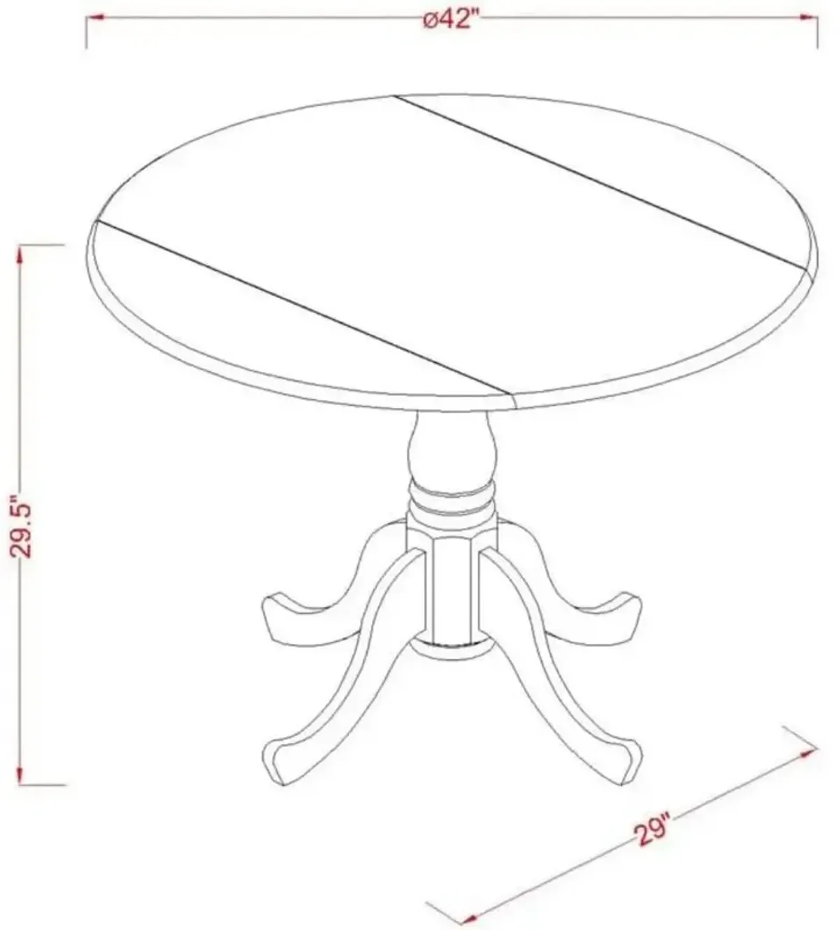 5 Piece Dinette Set Consists of a Round Kitchen Table with Dropleaf