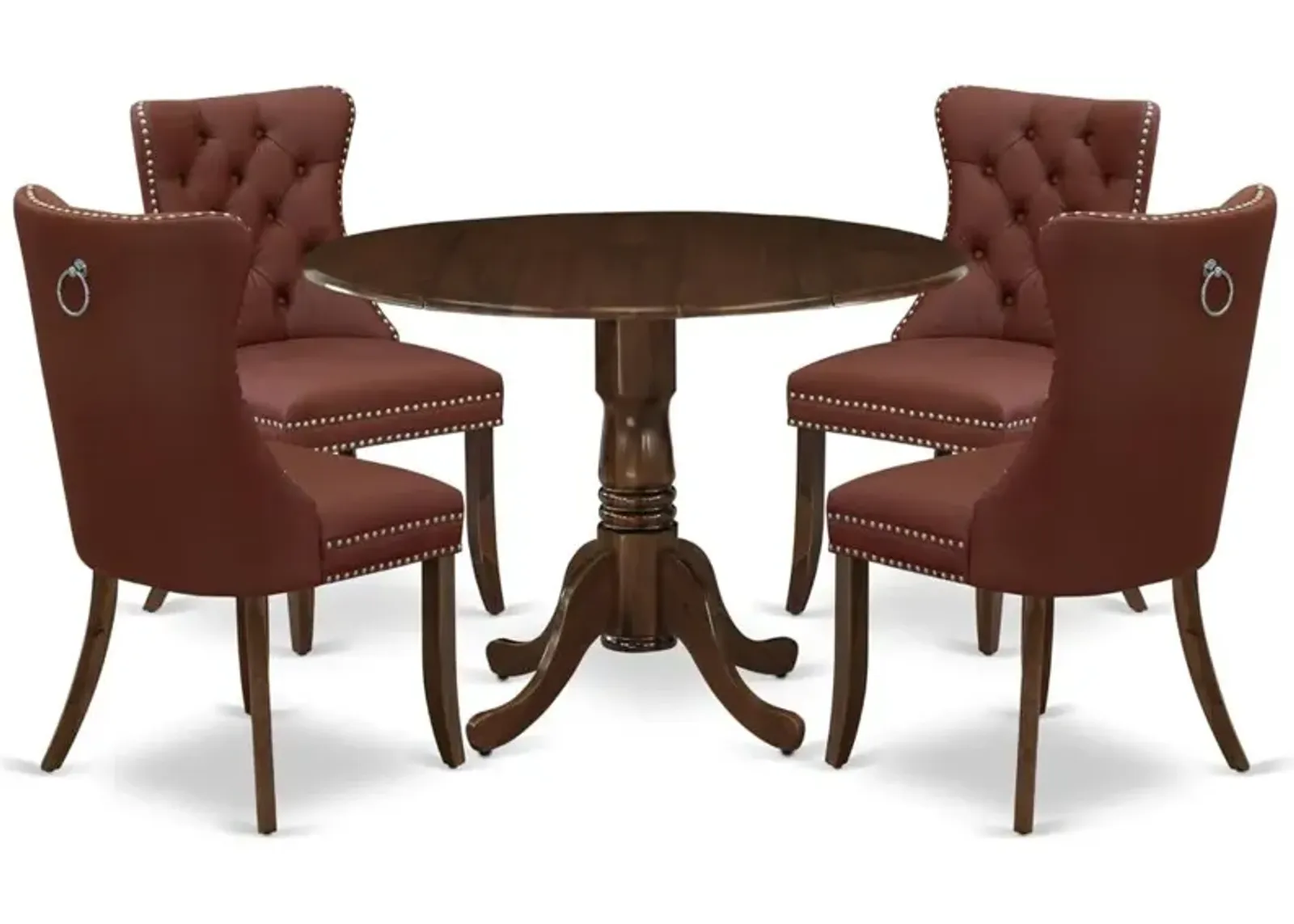 5 Piece Dinette Set Consists of a Round Kitchen Table with Dropleaf