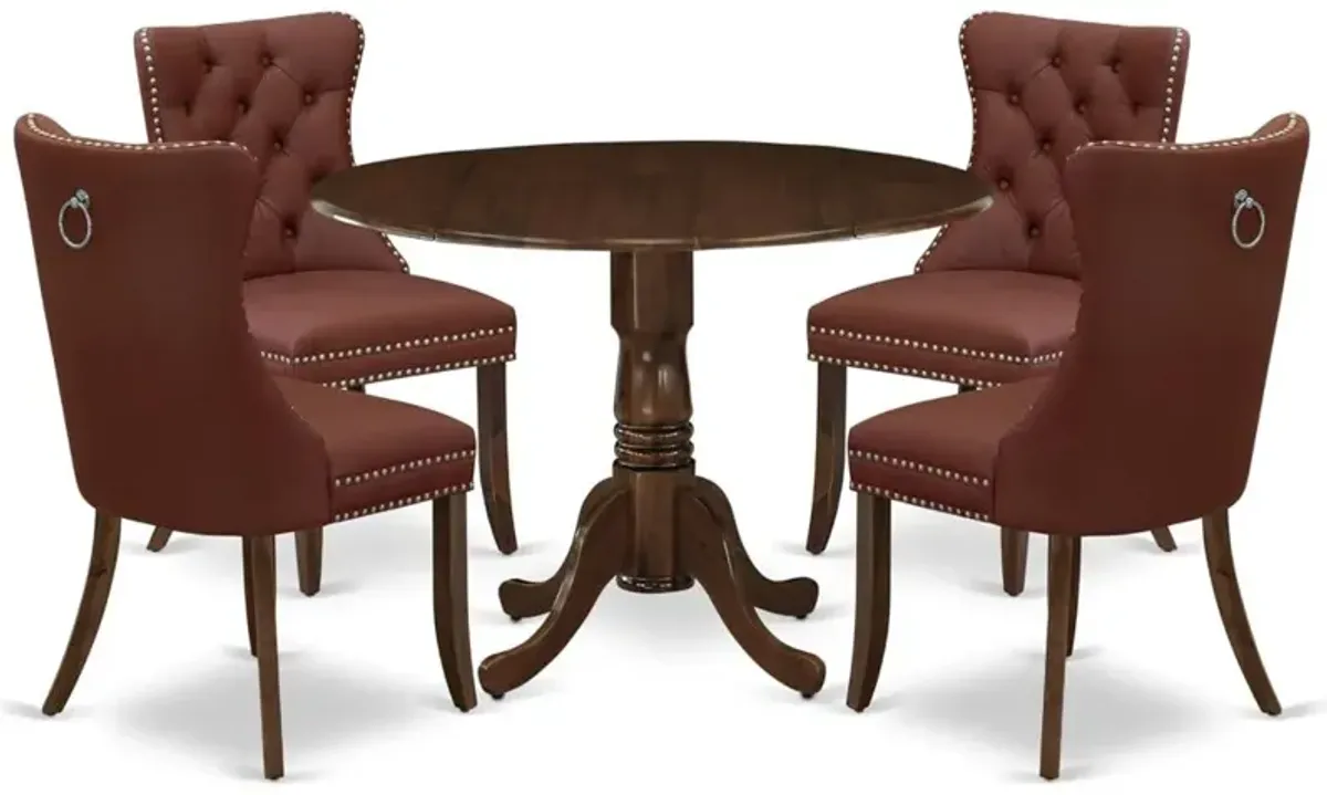 5 Piece Dinette Set Consists of a Round Kitchen Table with Dropleaf