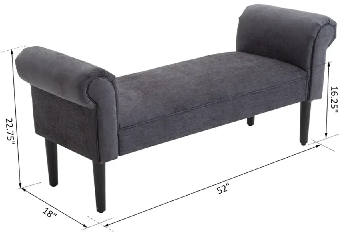 Dark Grey Comfort: 52" Linen Upholstered Ottoman Bench with Arms