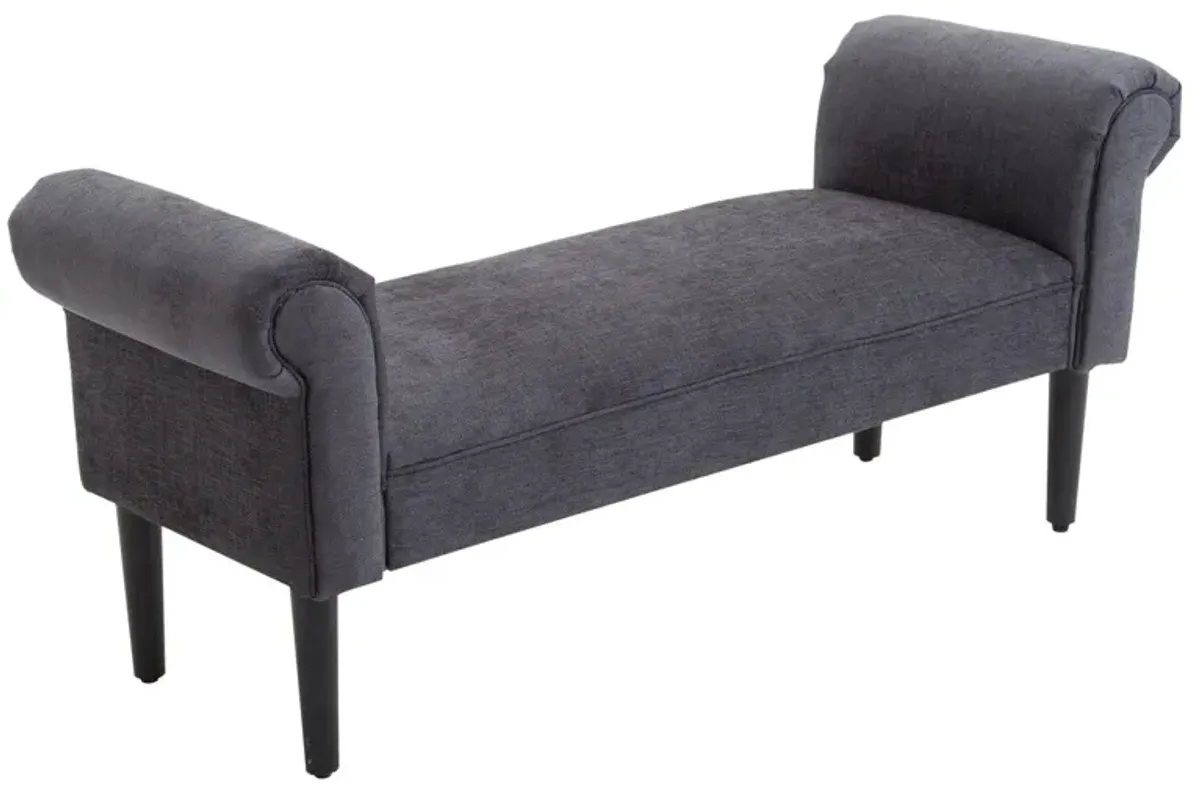 Dark Grey Comfort: 52" Linen Upholstered Ottoman Bench with Arms