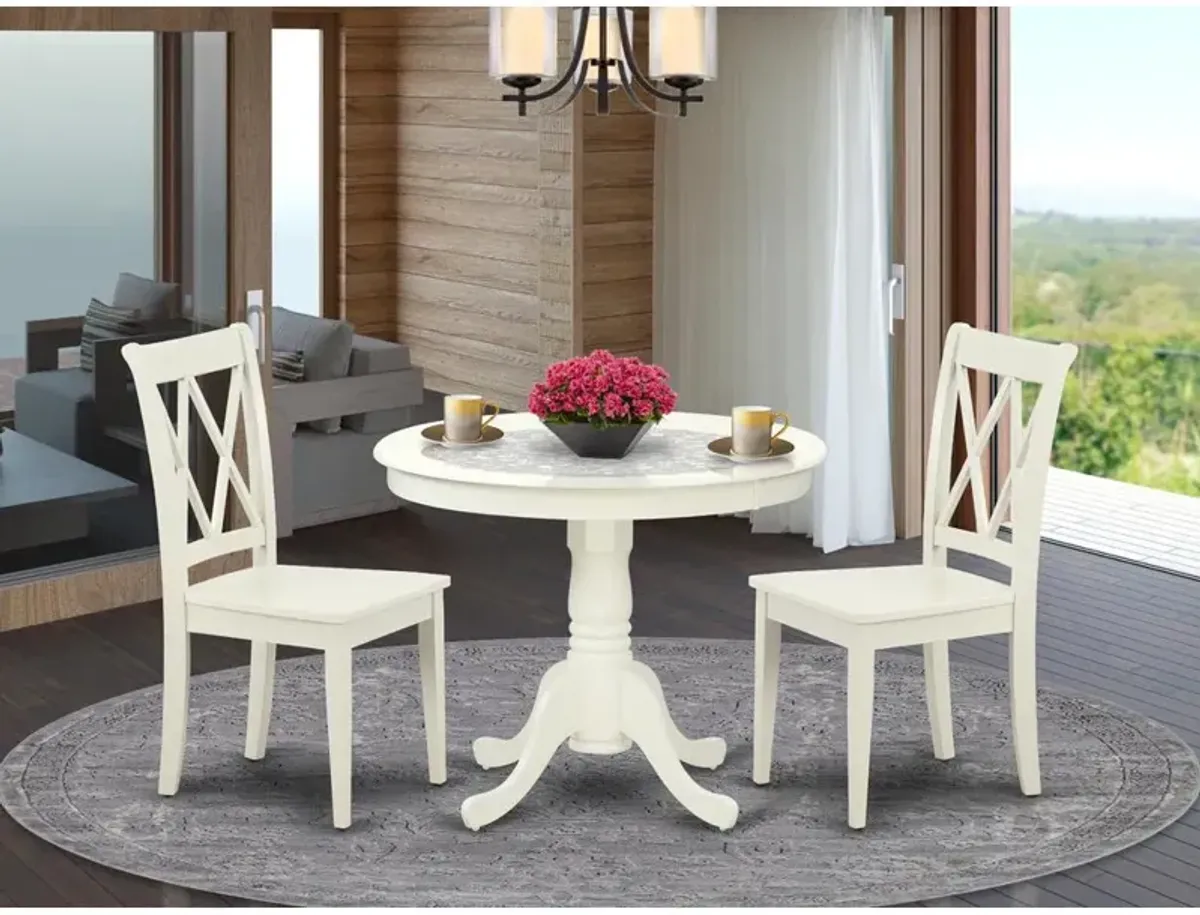 East West Furniture Dining Room Set Linen White, ANCL3-LWH-W