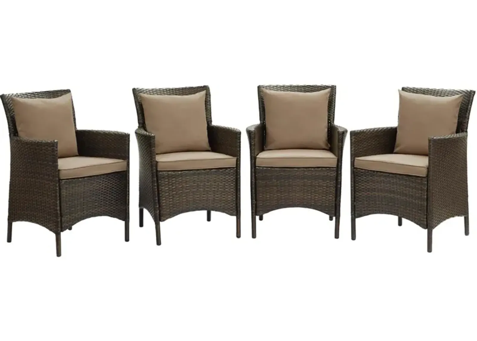 Modway EEI-4031-BRN-MOC Conduit Outdoor Patio Wicker Rattan Dining Armchair Set of 4, Brown Mocha