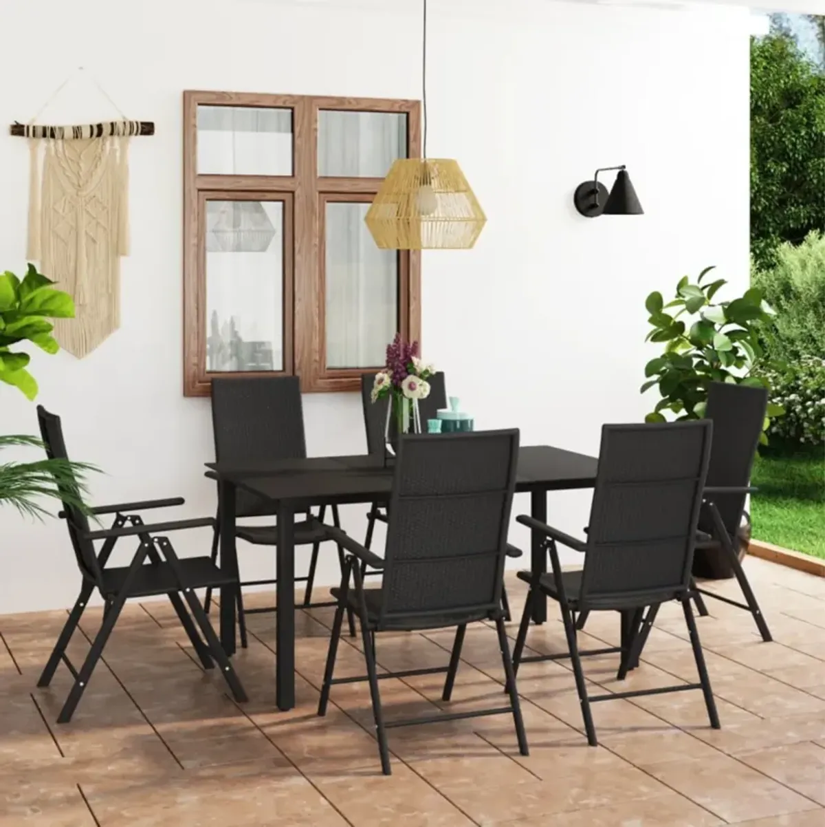 vidaXL 7 Piece Garden Dining Set Black