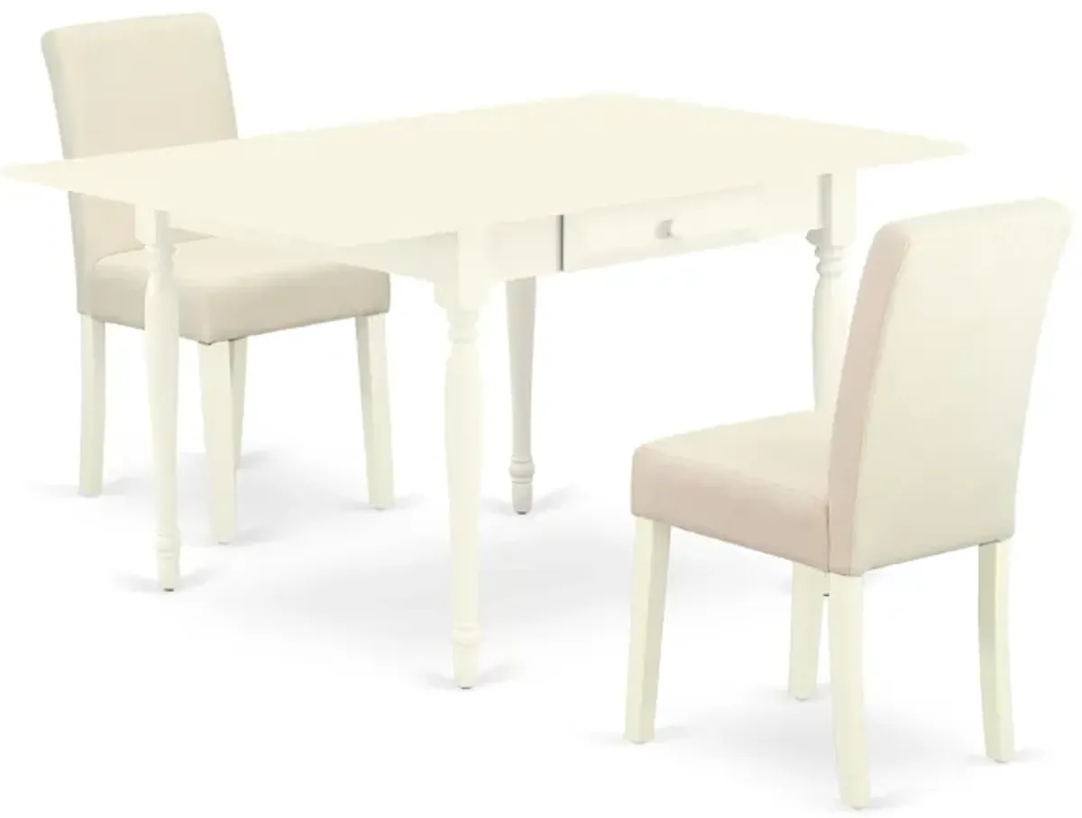 East West Furniture 1MZAB3-LWH-02 3Pc Dining Table Set - Rectangular Table and 2 Parson Chairs - Linen White Color