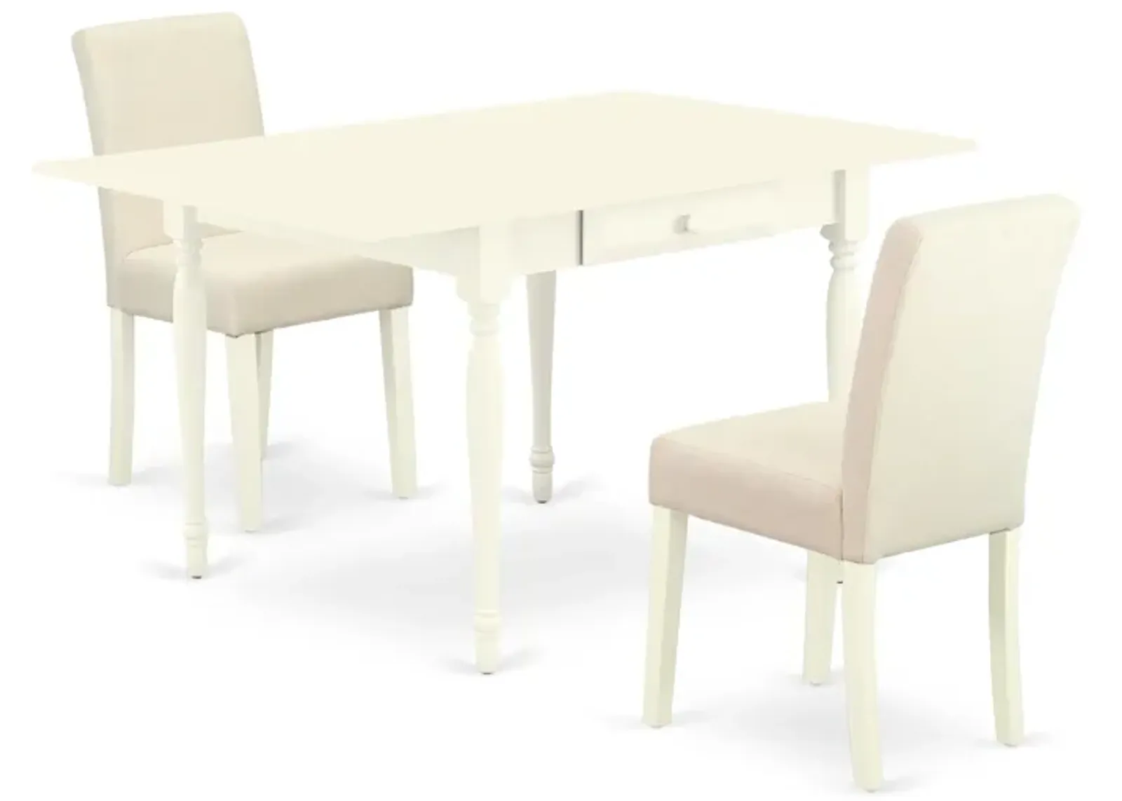 East West Furniture 1MZAB3-LWH-02 3Pc Dining Table Set - Rectangular Table and 2 Parson Chairs - Linen White Color