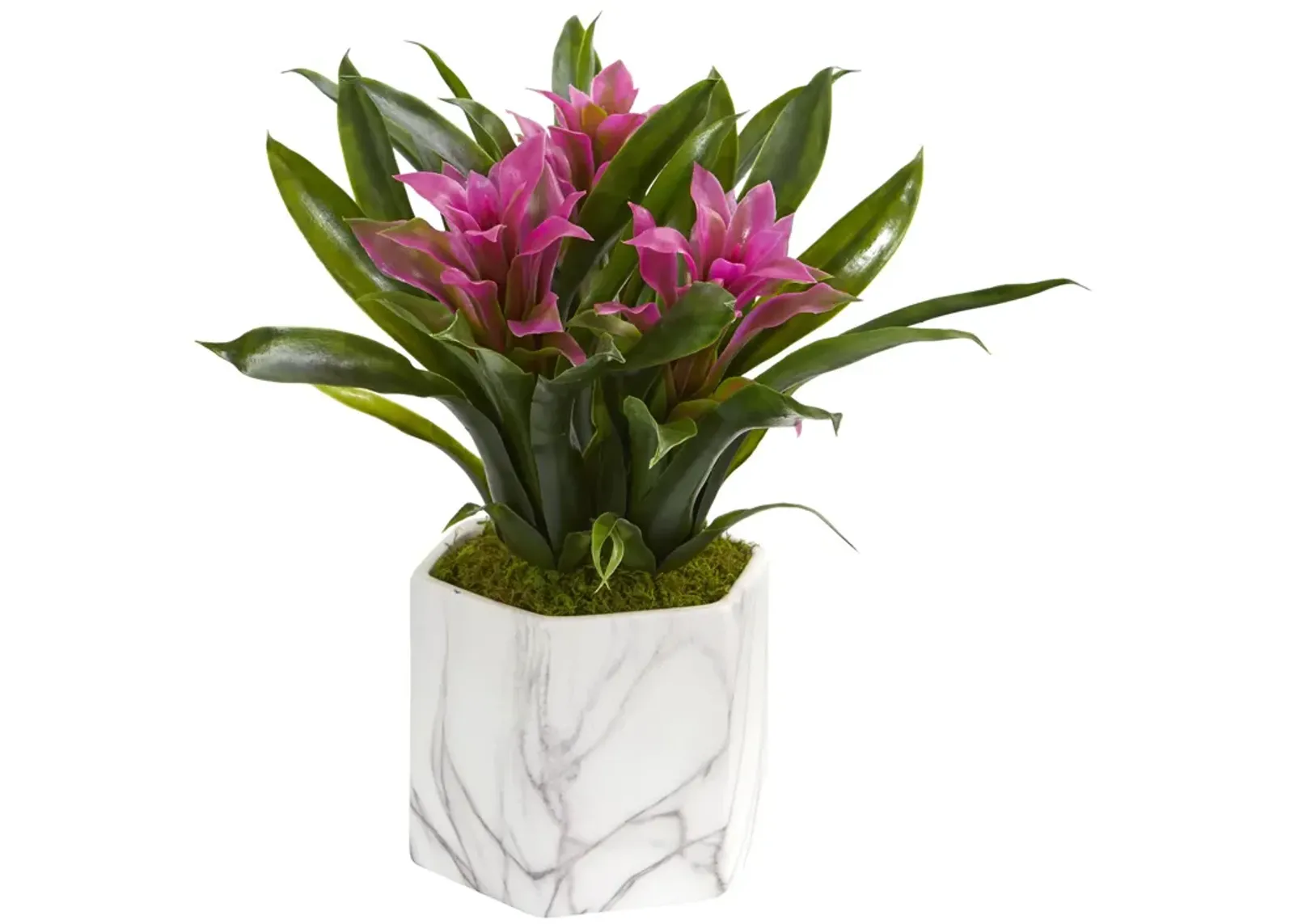 HomPlanti Bromeliad Artificial Plant in Marble Finished Vase - Purple