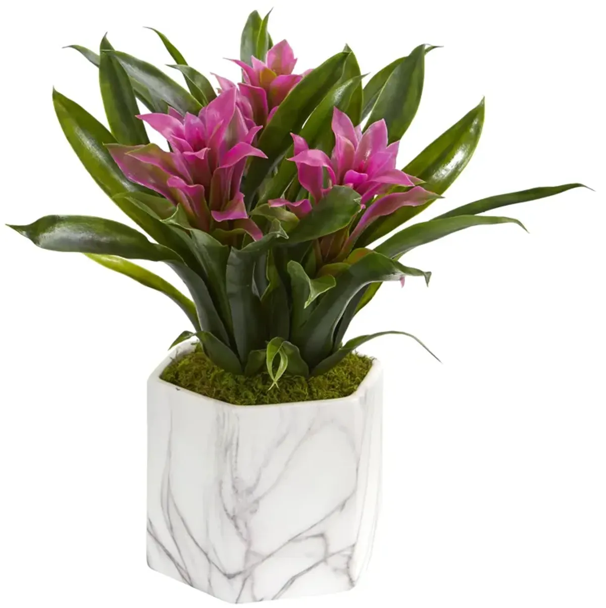 HomPlanti Bromeliad Artificial Plant in Marble Finished Vase - Purple