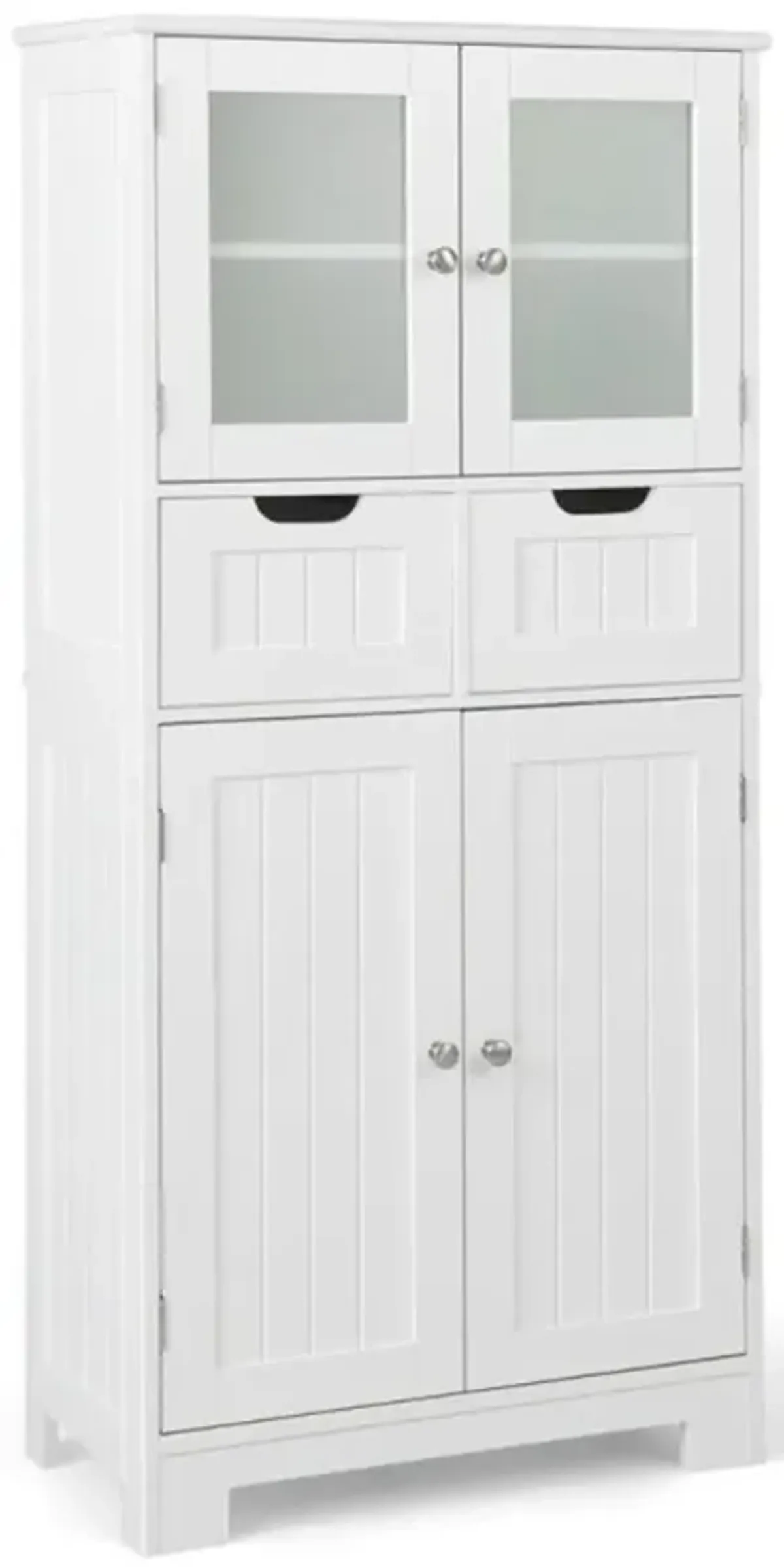 Hivvago 3 Tier Freee-Standing Bathroom Cabinet with 2 Drawers and Glass Doors-White