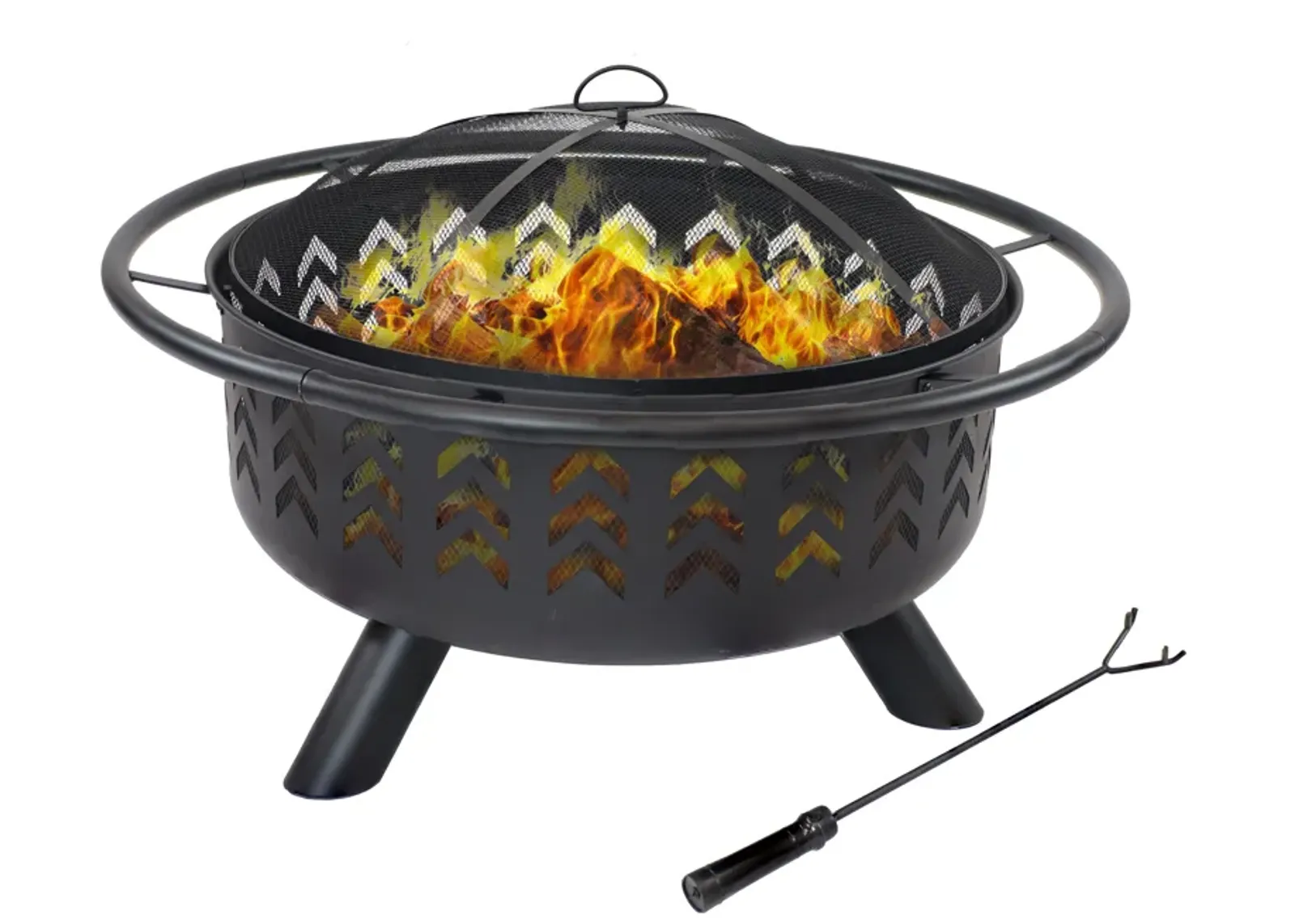 Sunnydaze 36 in Steel Arrow Motif Fire Pit with Spark Screen - Black