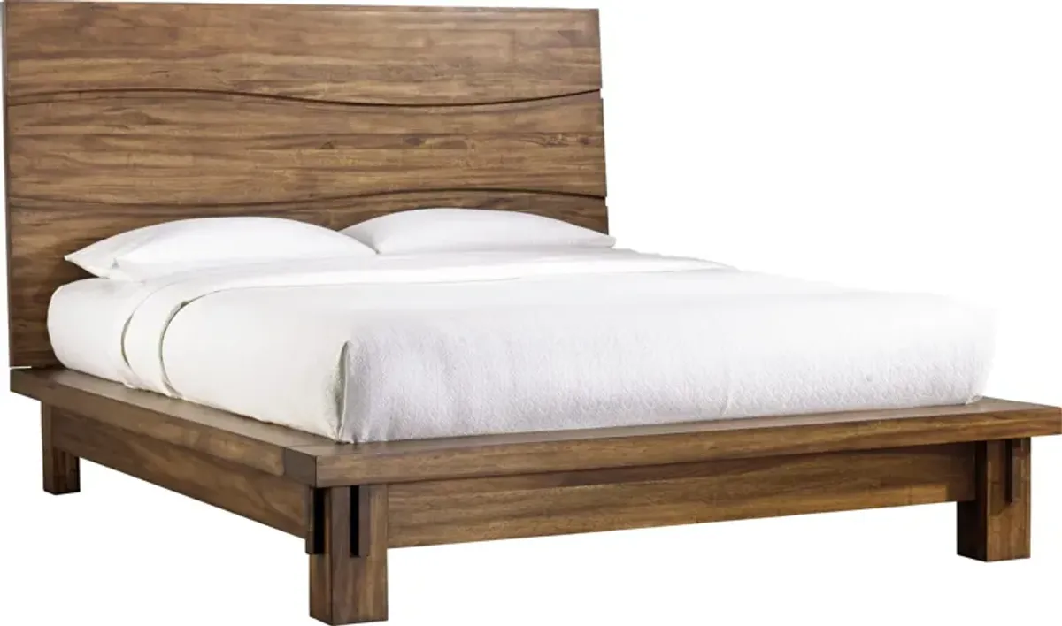 Ocean King-size Solid Wood Platform Bed in Natural Sengon