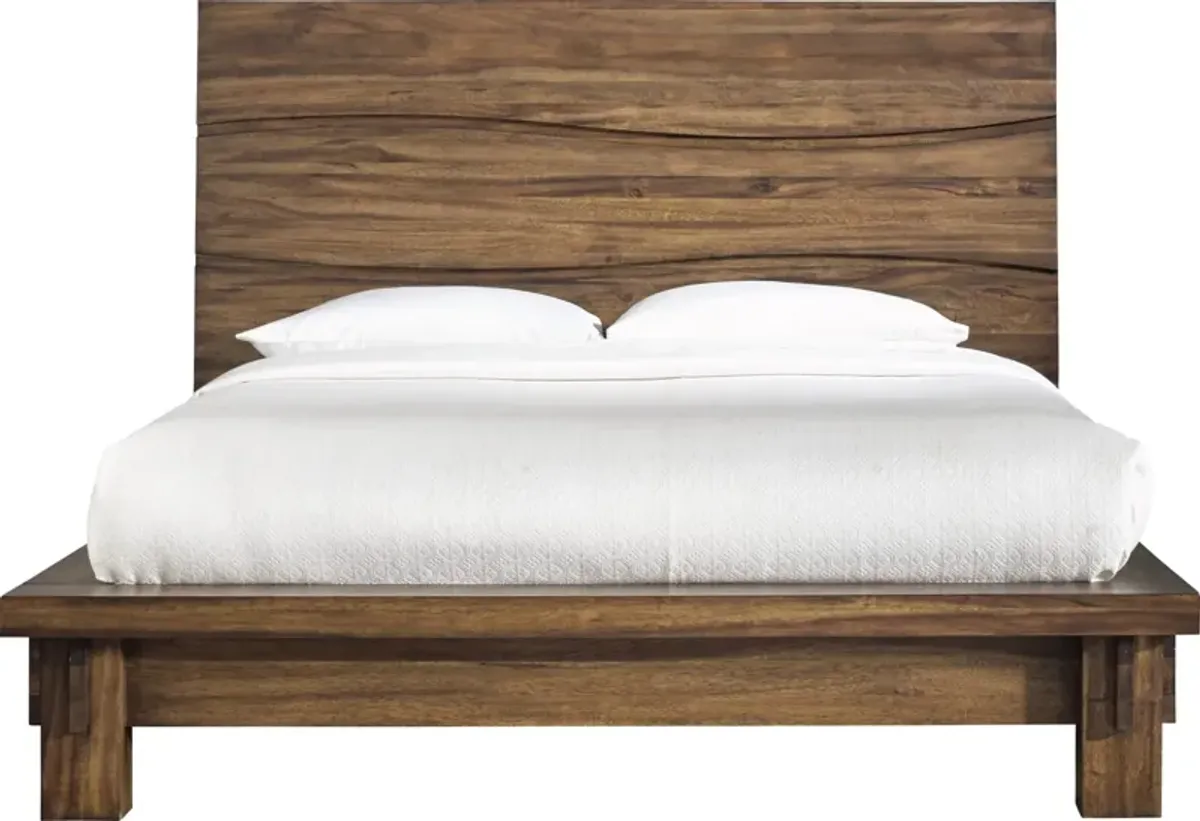 Ocean King-size Solid Wood Platform Bed in Natural Sengon