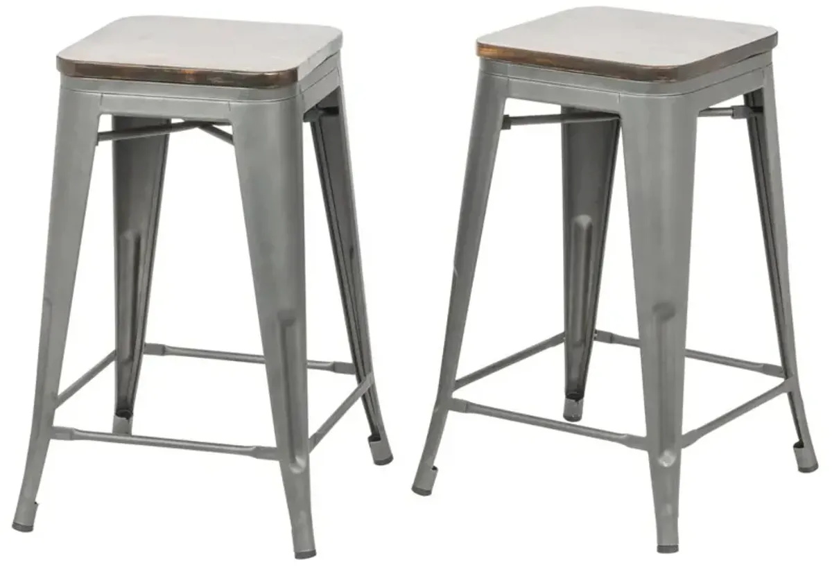 Carolina Living Cormac 24 Square Counter Stool - Set of 2 - Rustic Pewter/Elm