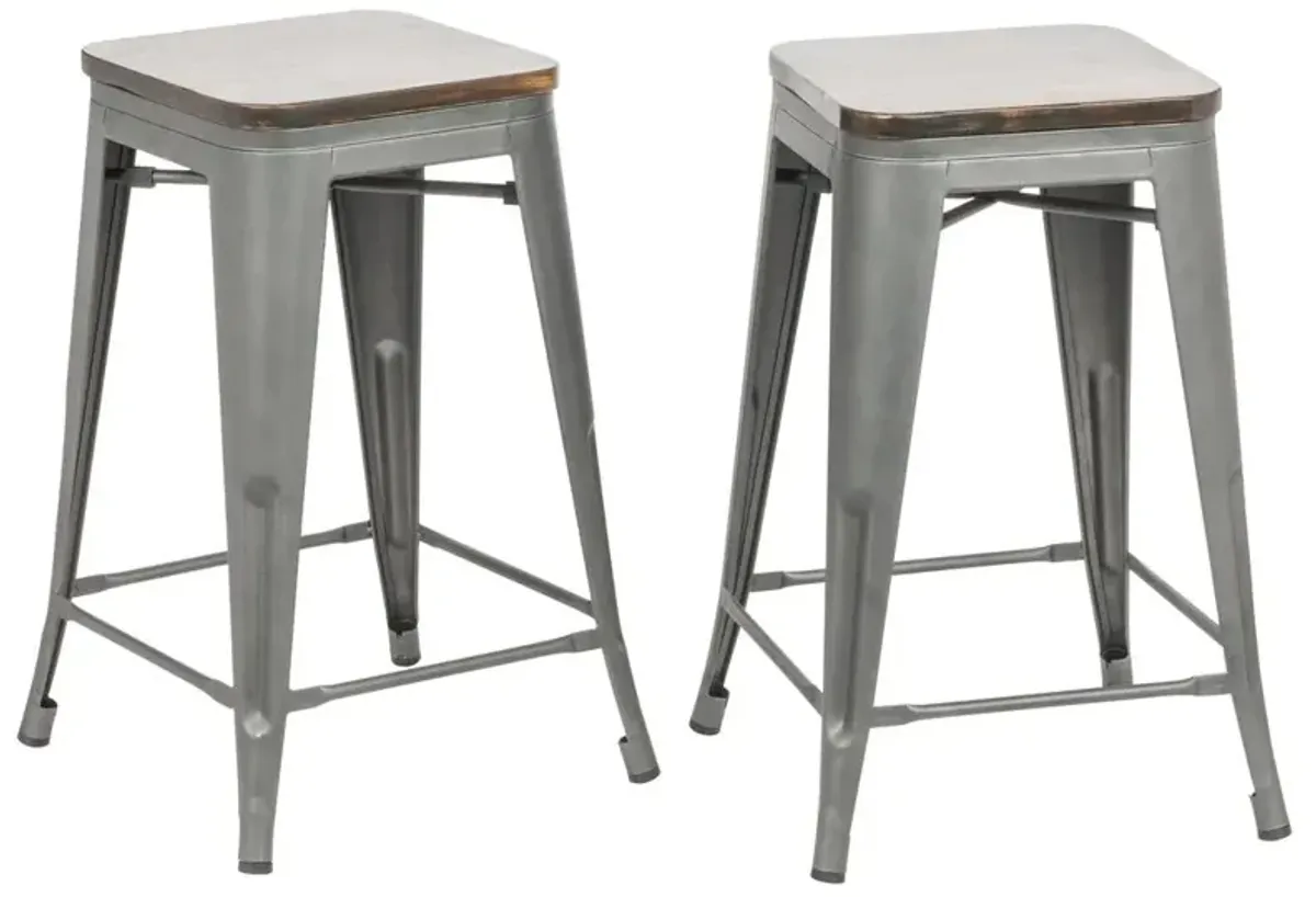 Carolina Living Cormac 24 Square Counter Stool - Set of 2 - Rustic Pewter/Elm