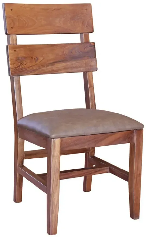 Umey 23 Inch Set of 2 Dining Chairs, Solid Wood Frame, Brown Faux Leather - Benzara