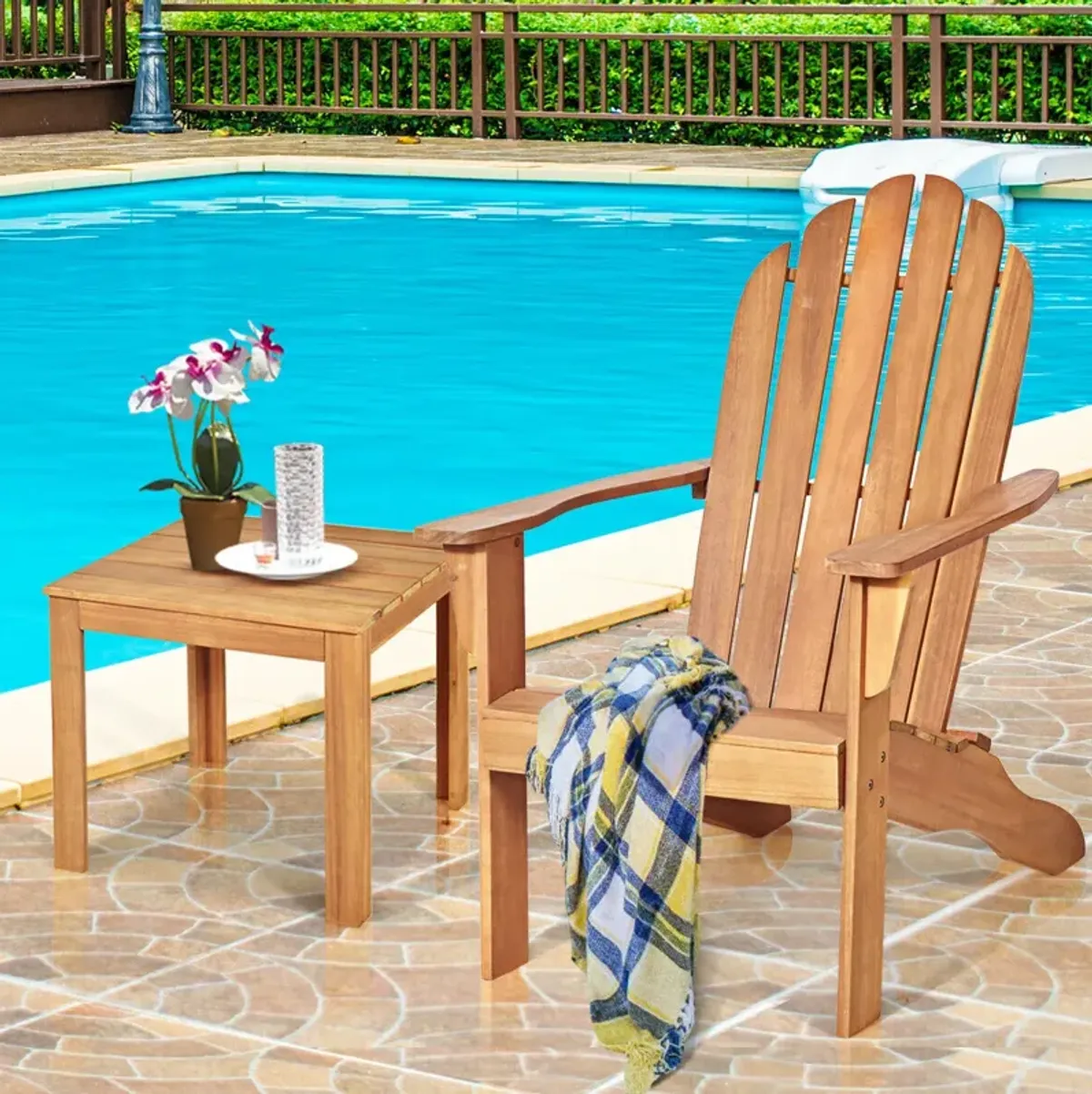 Acacia Wood Outdoor Adirondack Chair with Ergonomic Design