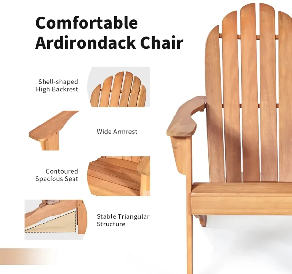 Acacia Wood Outdoor Adirondack Chair with Ergonomic Design