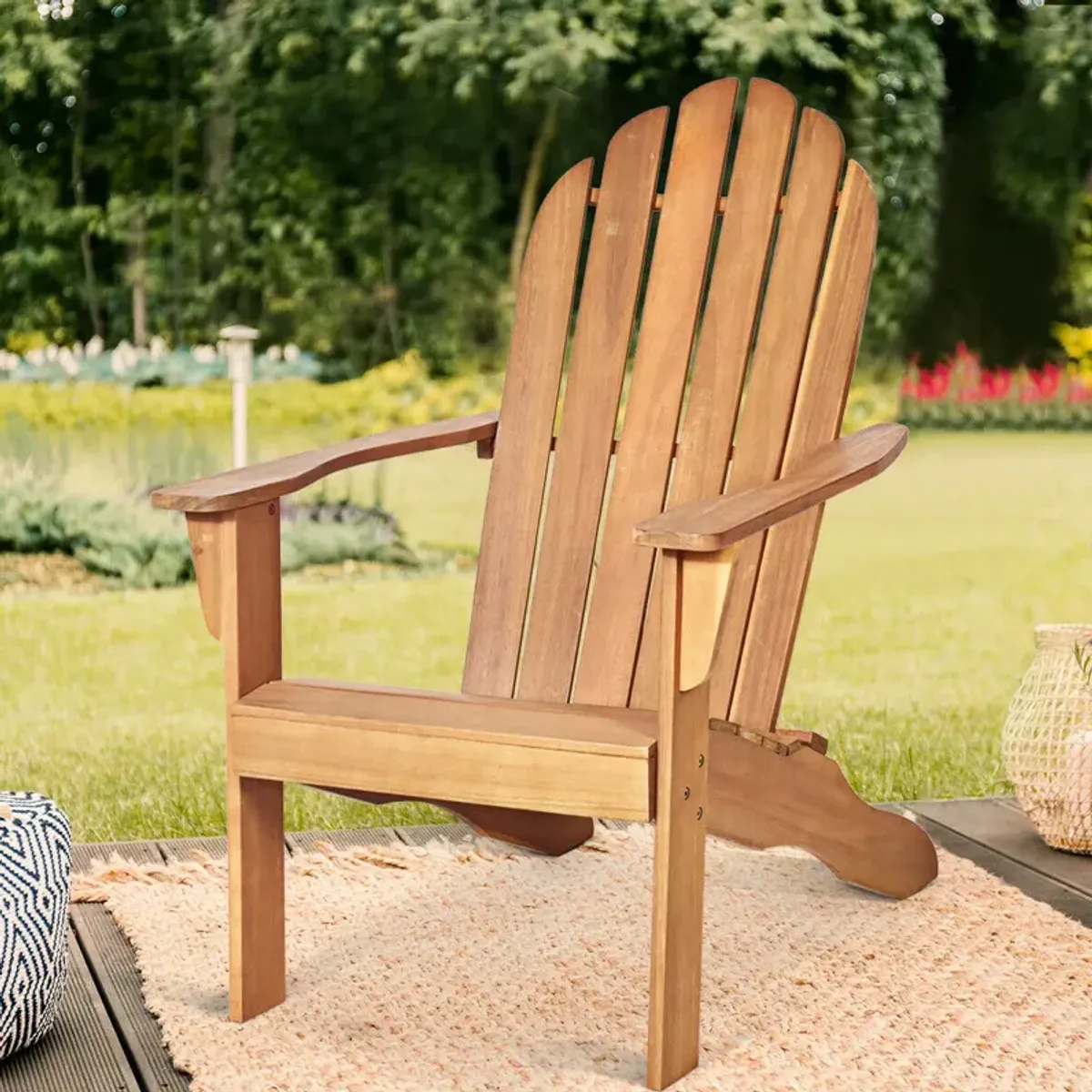 Acacia Wood Outdoor Adirondack Chair with Ergonomic Design