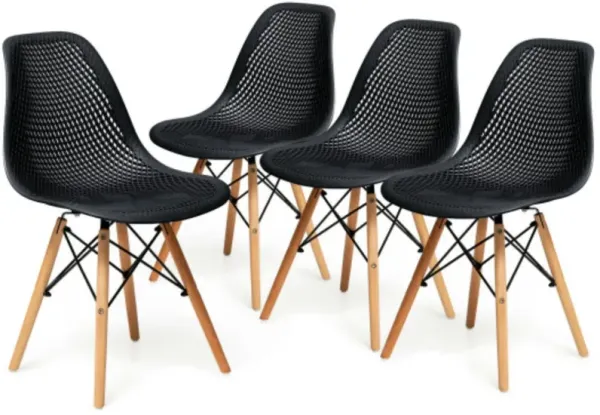 4 Pieces Modern Plastic Hollow Chair Set with Wood Leg