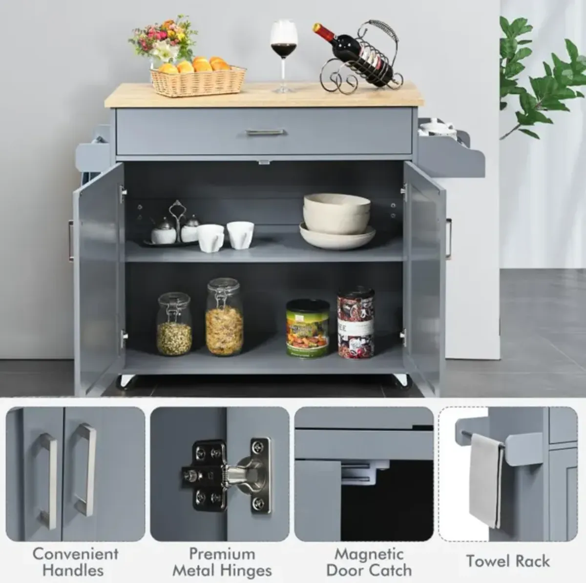 Hivvago Rolling Kitchen Island Cart with Towel and Spice Rack