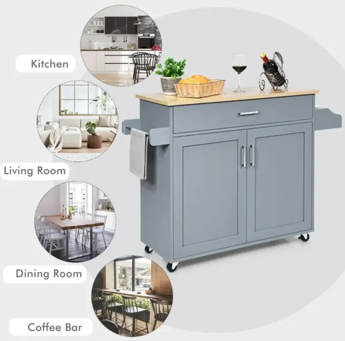 Hivvago Rolling Kitchen Island Cart with Towel and Spice Rack