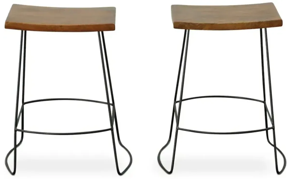 Carolina Living Reece 25 Saddle Seat Counter Stool - Set of 2 - Chestnut/Black