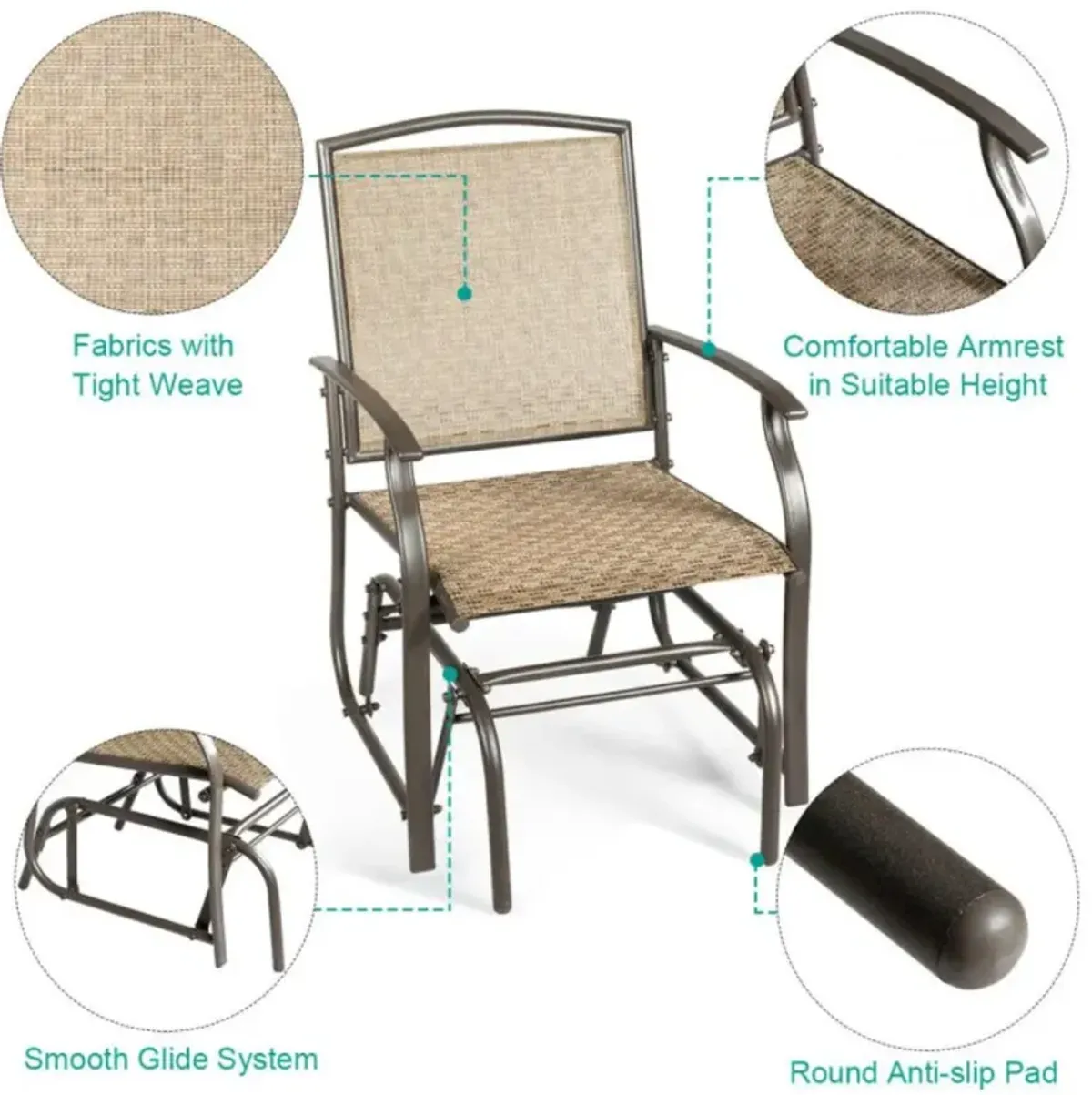 Hivvago Steel Frame Garden Swing Single Glider Chair Rocking Seating