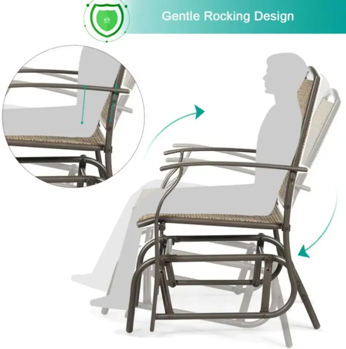 Hivvago Steel Frame Garden Swing Single Glider Chair Rocking Seating