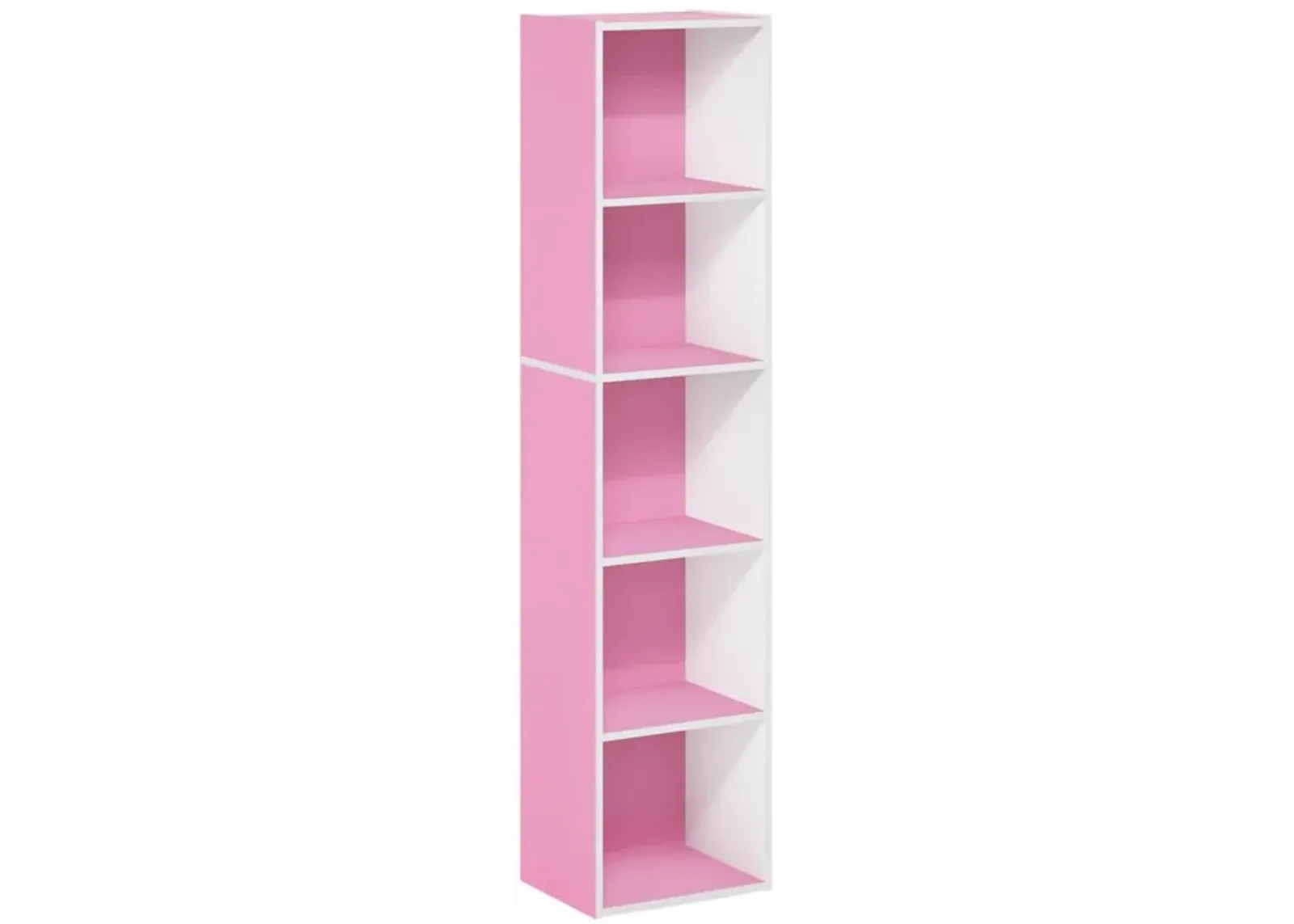 Furinno Luder Bookcase / Book / Storage, 5-Tier Cube, Pink/White