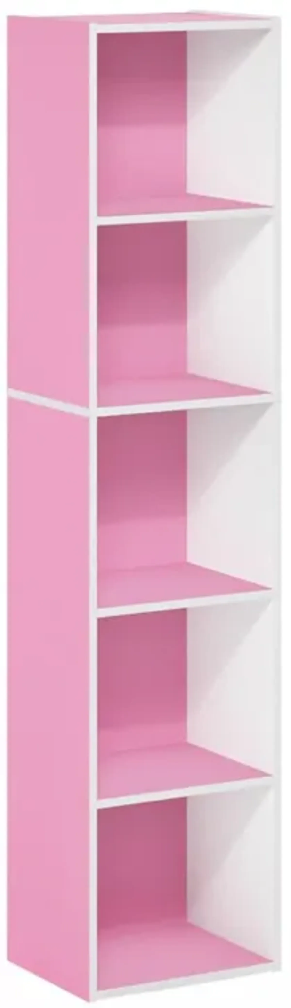 Furinno Luder Bookcase / Book / Storage, 5-Tier Cube, Pink/White