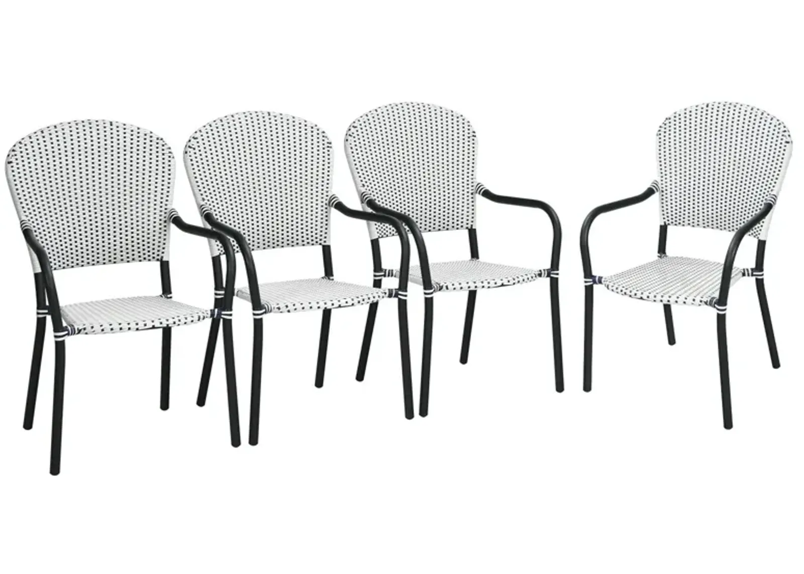 Set of 4 Patio Rattan Stackable Dining Chair with  Armrest for Garden-White