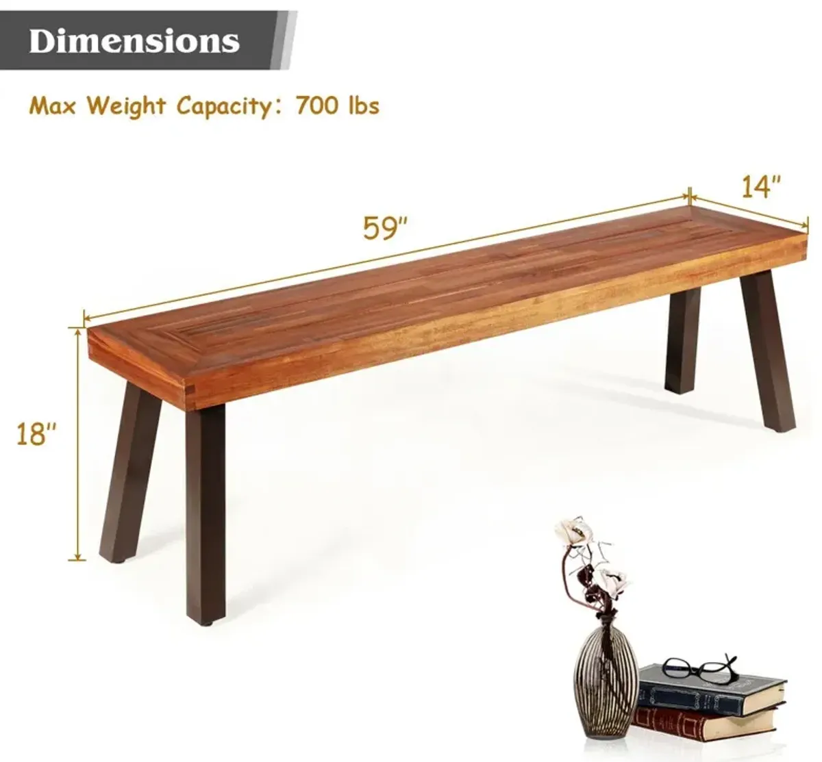 Set of 2 Patio Acacia Wood Dining Benches