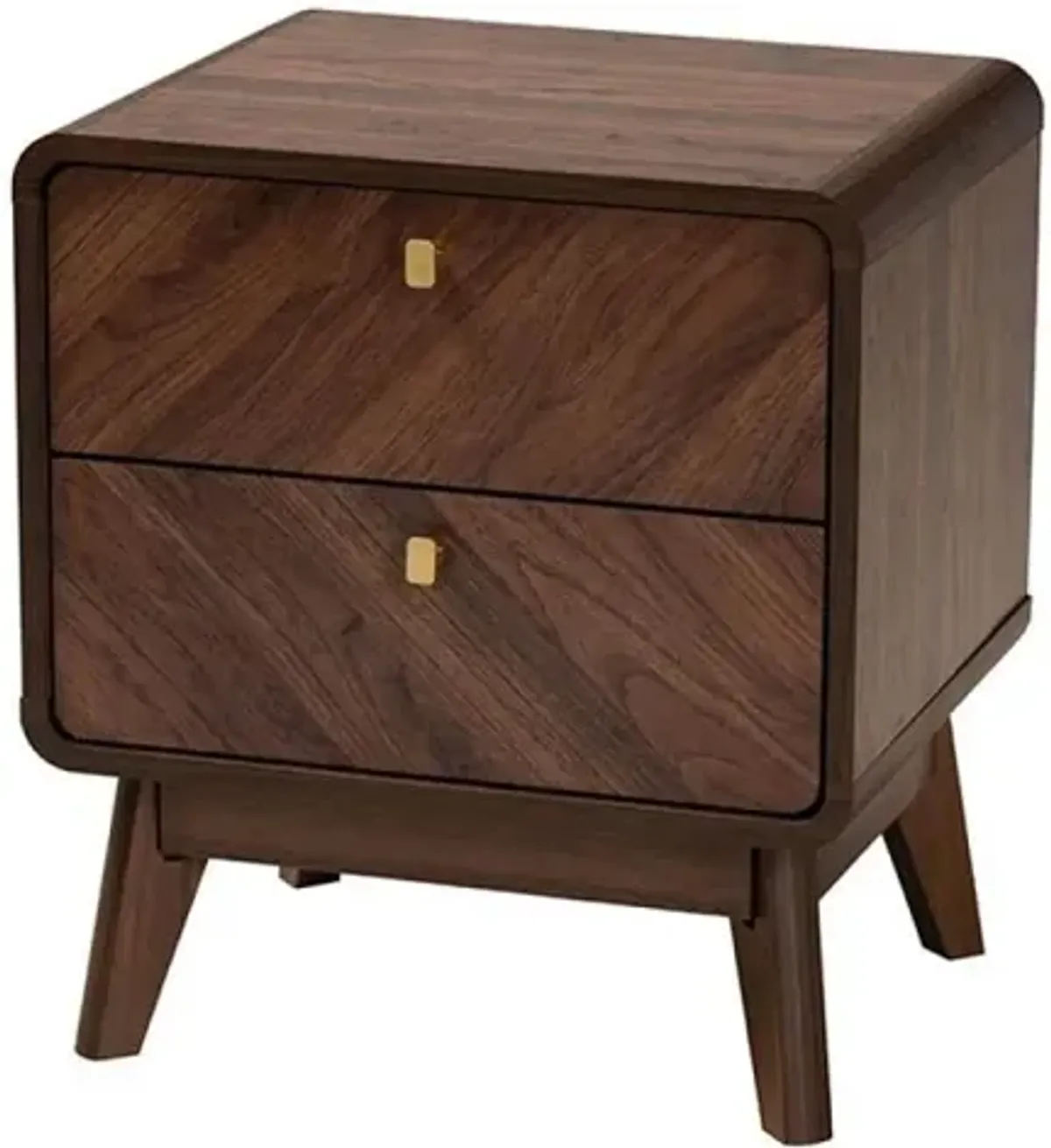 Markell Mid-Century Transitional Walnut Brown Finished Wood 2-Drawer Nightstand