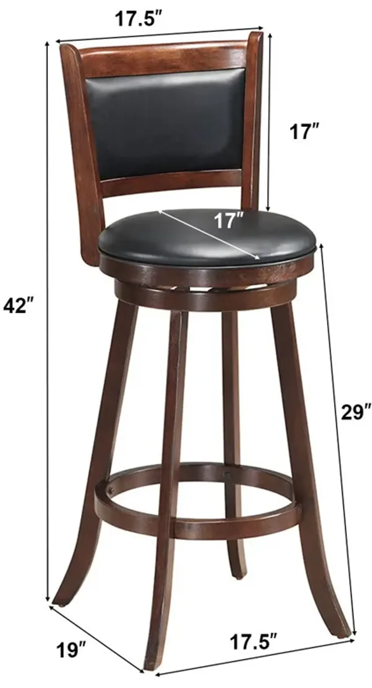 Set of 2 29 Inch Swivel Bar Height Stool Wood Dining Chair Barstool