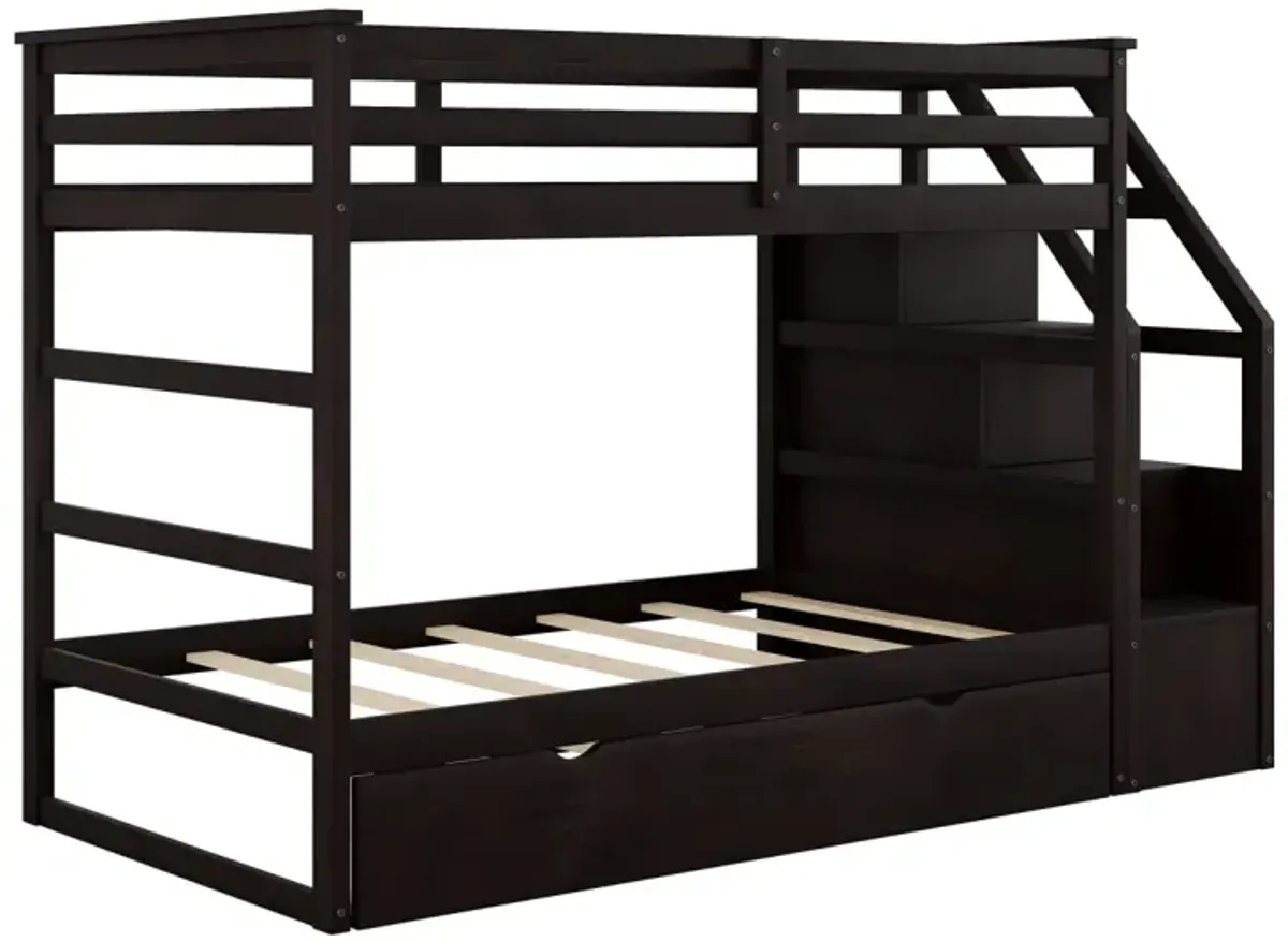 Twin-Over-Twin Bunk Bed With Twin Size Trundle And 3 Storage Stairs