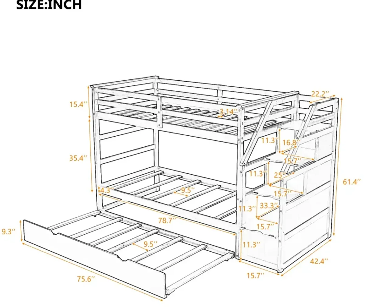 Twin-Over-Twin Bunk Bed With Twin Size Trundle And 3 Storage Stairs