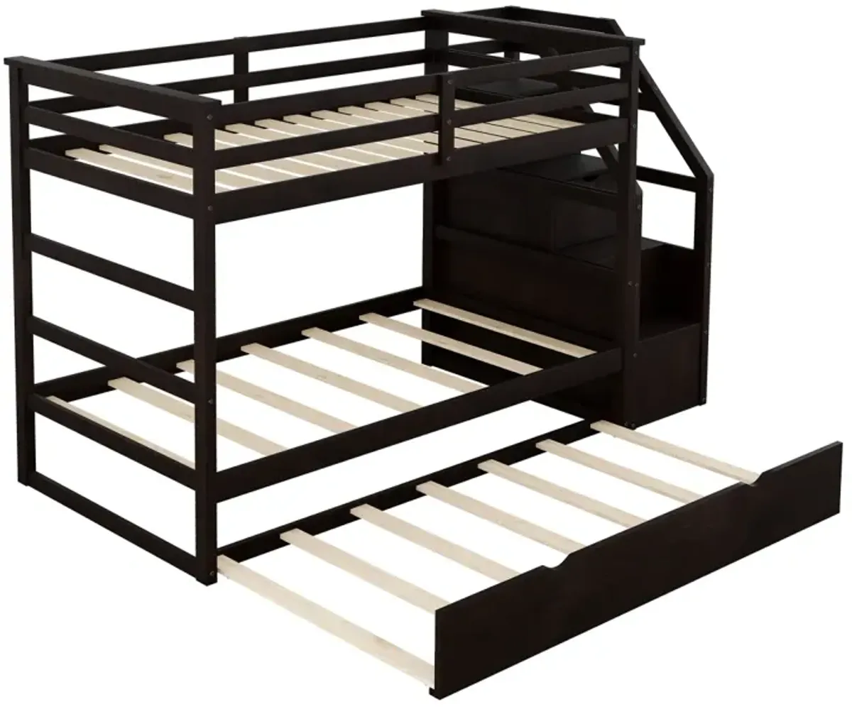 Twin-Over-Twin Bunk Bed With Twin Size Trundle And 3 Storage Stairs