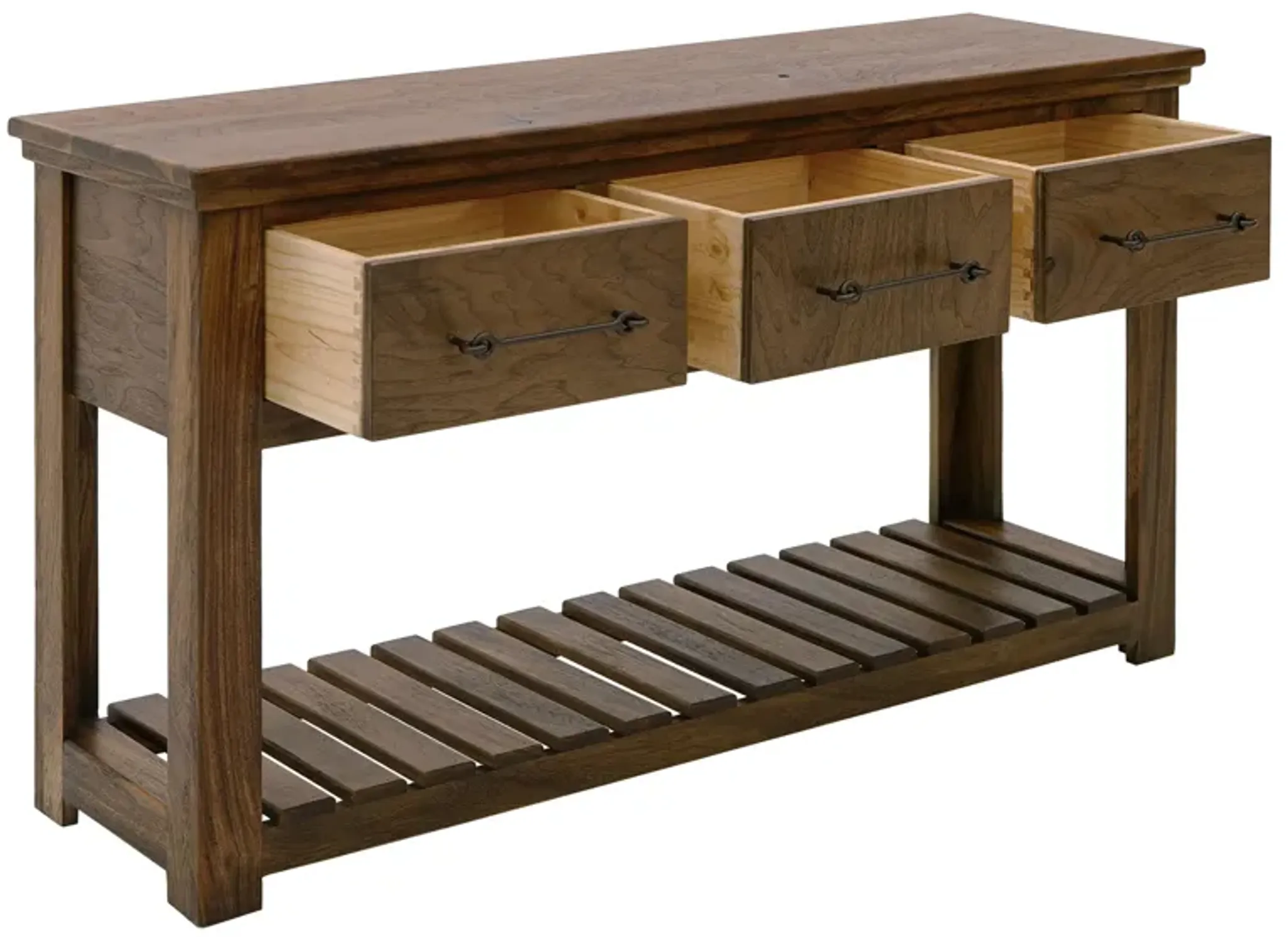 Ally Sofa Console Table 3 Drawers Slatted Shelf Brown Wood 54 Inch ...