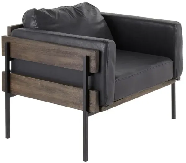 LumiSource Black Metal, Grey Wood, Black PU Kari Accent Chair