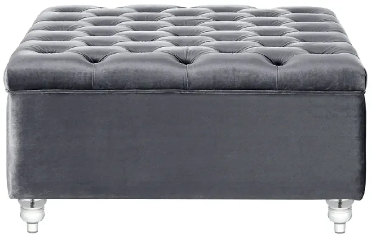 Inspired Home Santiago Velvet Cocktail Storage Ottoman Coffee Table