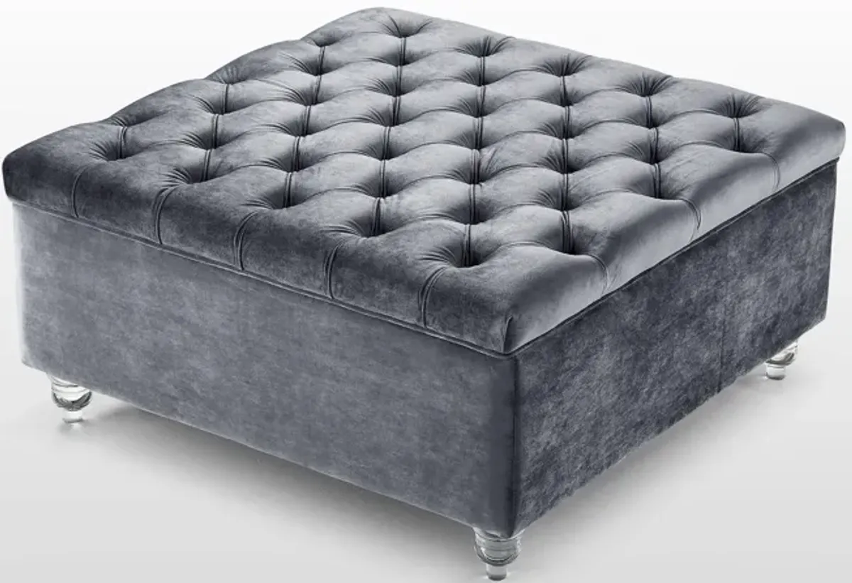 Inspired Home Santiago Velvet Cocktail Storage Ottoman Coffee Table