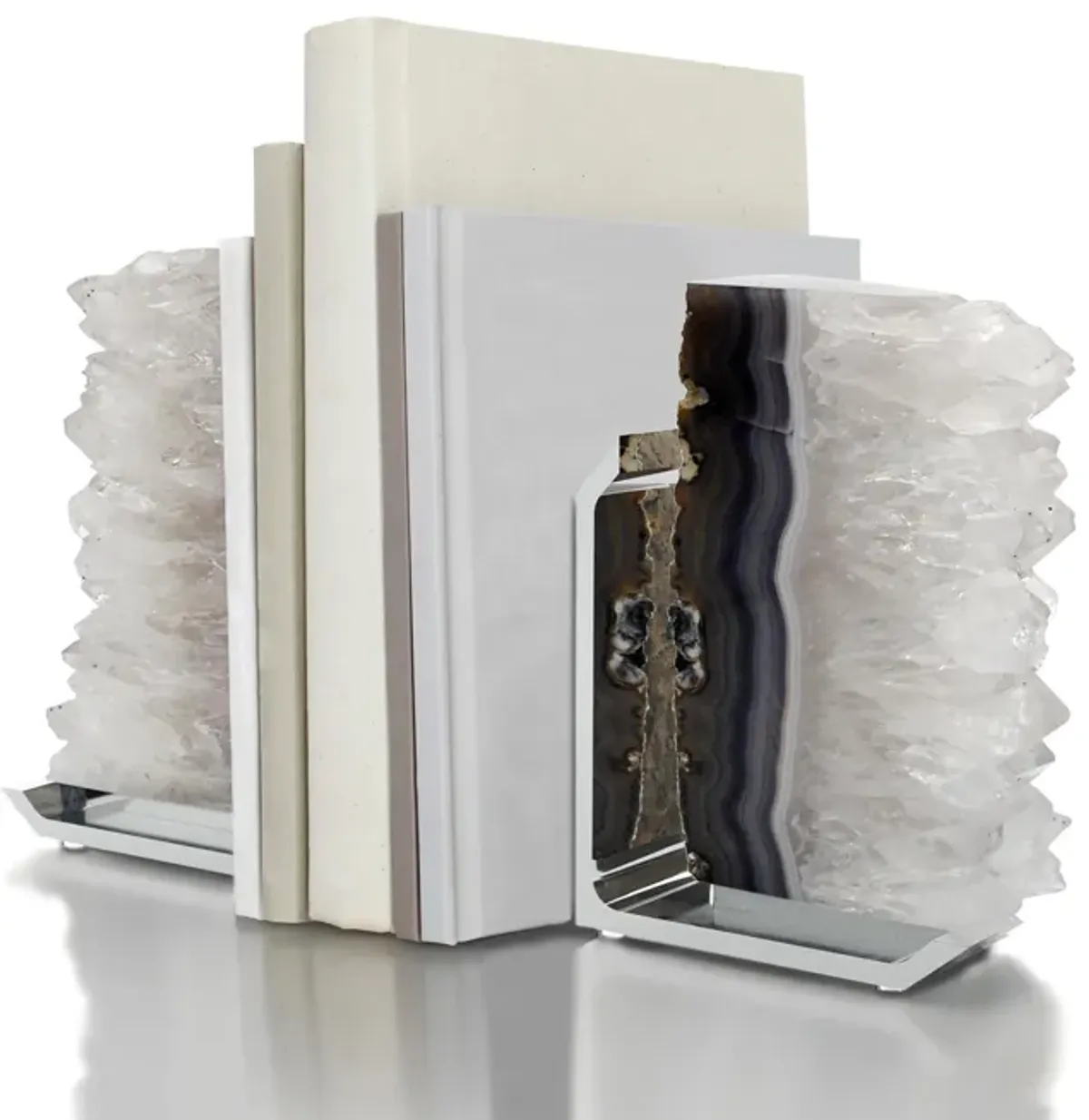 Fim Bookends, Agate Druze & Silver, Set of 2