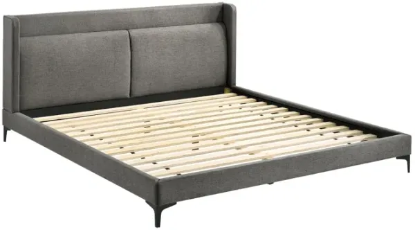 Legend Gray Fabric Eastern King Platform Bed with Black Metal Legs - Benzara