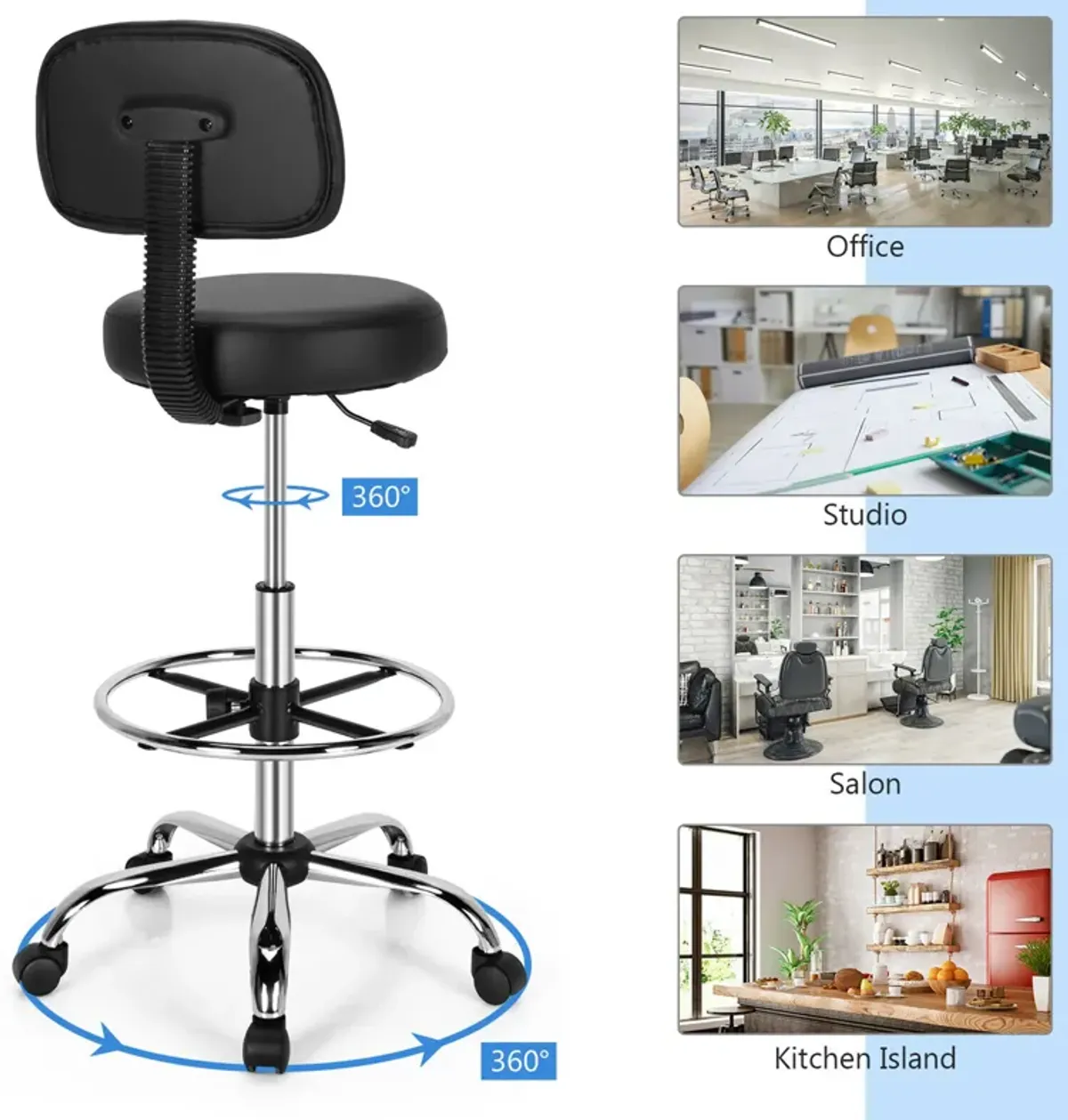 Costway Swivel Drafting Chair Tall Office Chair w/ Adjustable Backrest Foot Ring